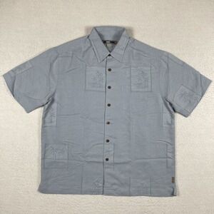Quiksilver Shirt Mens Large Blue Vacation Casual Hawaii Islands Surf Travel Work